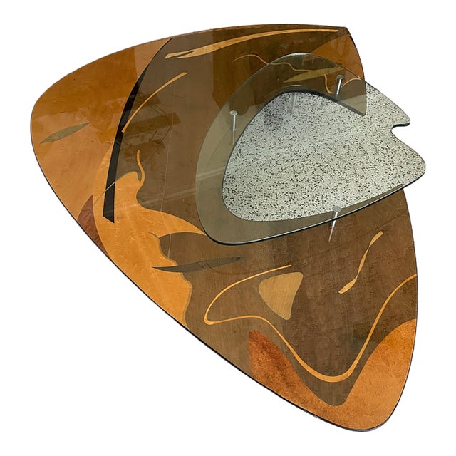 1980s Carlo Malnati MCM Triangle Glass Platter Coffee Table For Sale