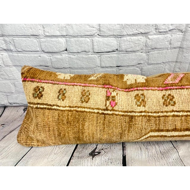 1960s 12 x 46 Lumbar Rug Pillow Turkish Touches Turkish Pillow Cushion Cover For Sale - Image 5 of 7