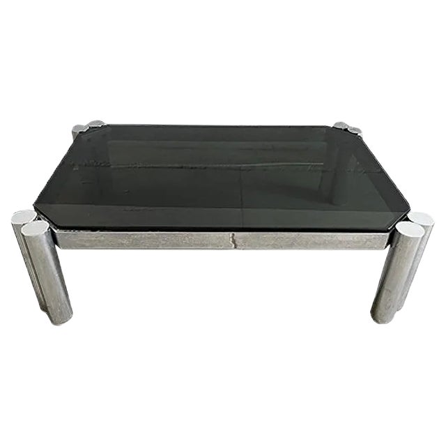 Italian Mid-Century Modern Smoked Glass & Chrome Coffee Table, 1970s For Sale