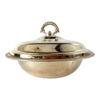 Antique American Covered Vegetable Dish 10” Round in Silverplate For Sale