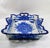 Mid 20th Century Vestal Alcobaca Portugal Blue and White Floral Handled Ceramic Serving Tray For Sale - Image 10 of 16