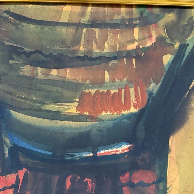 1950s Watercolor Painting, Abstract Architectural Landscape, Signed For Sale - Image 9 of 13