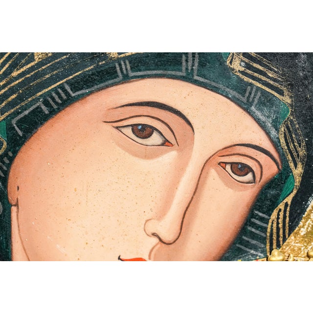 Religious 1960s Stunning Large Icon of Our Lady of Perpetual Help Catholic Christianity Painting of Virgin Mary and Baby Jesus For Sale - Image 3 of 15