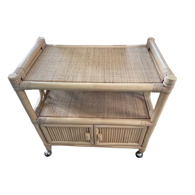 Boho chic rattan and wicked bar cart. Made in Indonesia. Great condition!