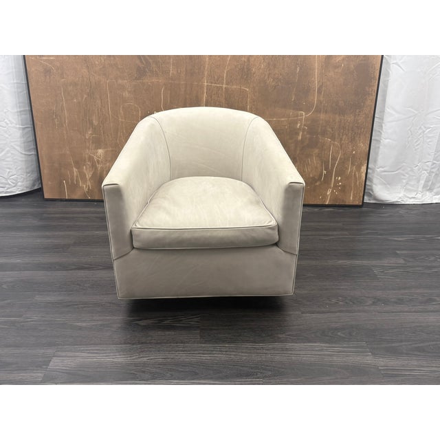 Rh Reginald Chair | Italian Veneto Leather – Ivory | Brass | Black Oak Drifted Base | 360° Swivel For Sale - Image 17 of 18