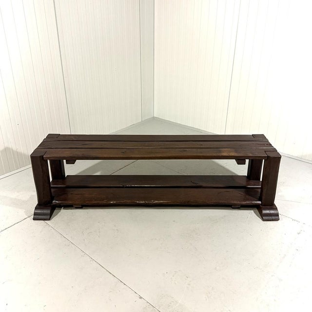 Large Brutalist Oak Bench Wall Table, 1900s For Sale - Image 15 of 18