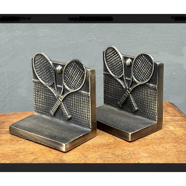 Metal Pair of French 1970 Bookends Made From Patinated Brass For Sale - Image 7 of 8