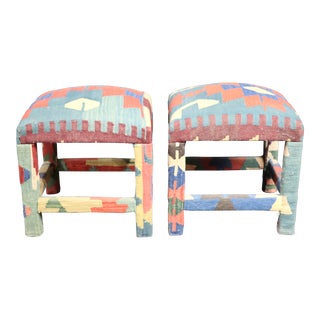 Southwestern Style Kilim Ottomans/Pair For Sale