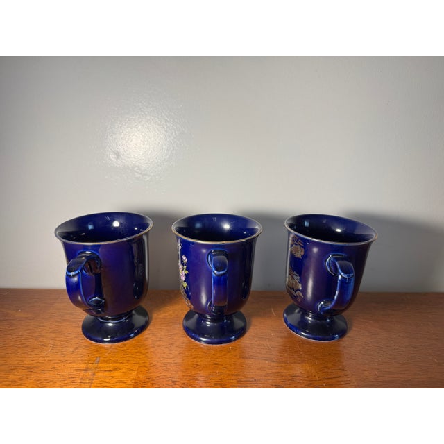 Ceramic Vintage Blue Oriental Peacock & Crane Coffee Tea Mugs Set of 3 Japan Style For Sale - Image 7 of 15