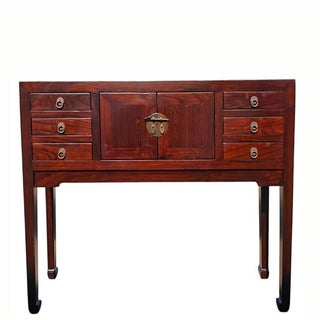 Vintage Chinese 37" Long Elm Multi-Storage Console Table For Sale