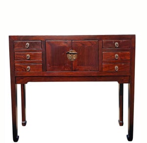 Vintage Chinese 37" Long Elm Multi-Storage Console Table