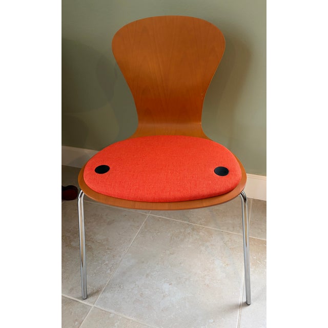 Mid-Century Modern Pair (2) MCM Knoll Studio Sprite Orange Molded Plywood Side Chairs For Sale - Image 3 of 16