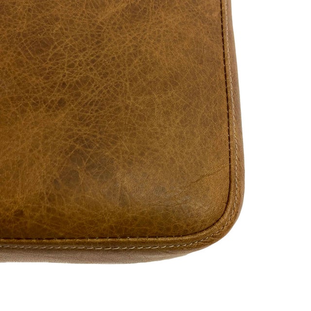 Classic Low Stools in Brown Leather, Pair For Sale - Image 4 of 5