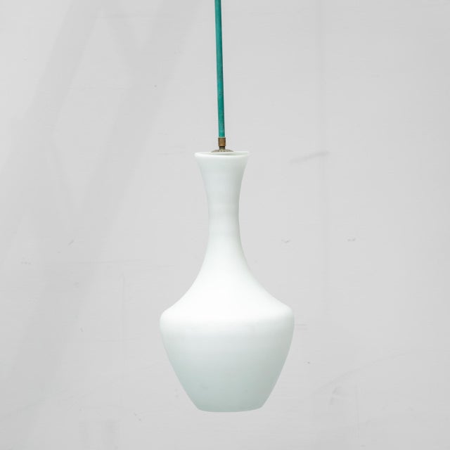 Opal Glass and Metal Pendant Light, 1970s For Sale - Image 4 of 7