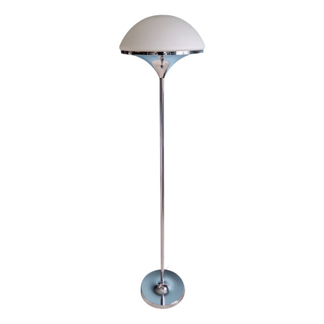 Modernist Floor Lamp in Chrome Metal and White Satin Glass, 1960s For Sale