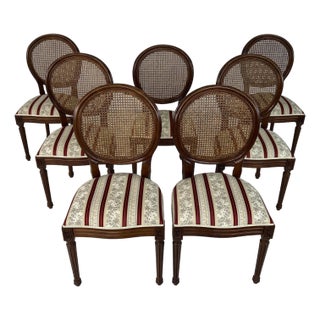 Louis XVI Medallion Cane Back Dining Chairs - Set of 7 For Sale