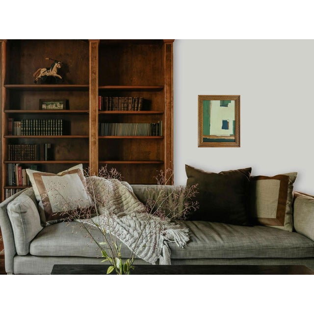 Abstract “Serenity Pines" Green Abstract Art in Vintage Frame, Transitional Living Room Art by JTS For Sale - Image 3 of 11