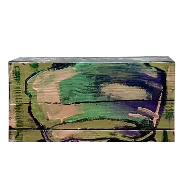 Paint Contemporary Original Abstract Oil Portrait on Crate Signed Roland For Sale - Image 7 of 12