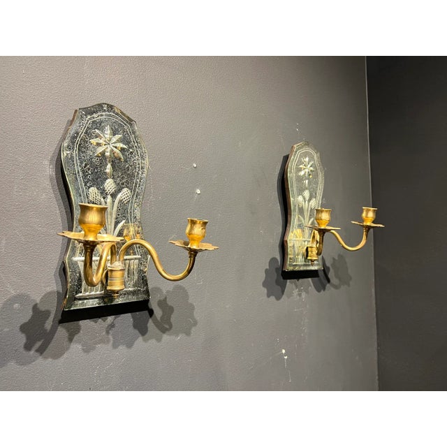American 1920s Caldwell Etched Mirror Sconces - Pair For Sale - Image 3 of 7