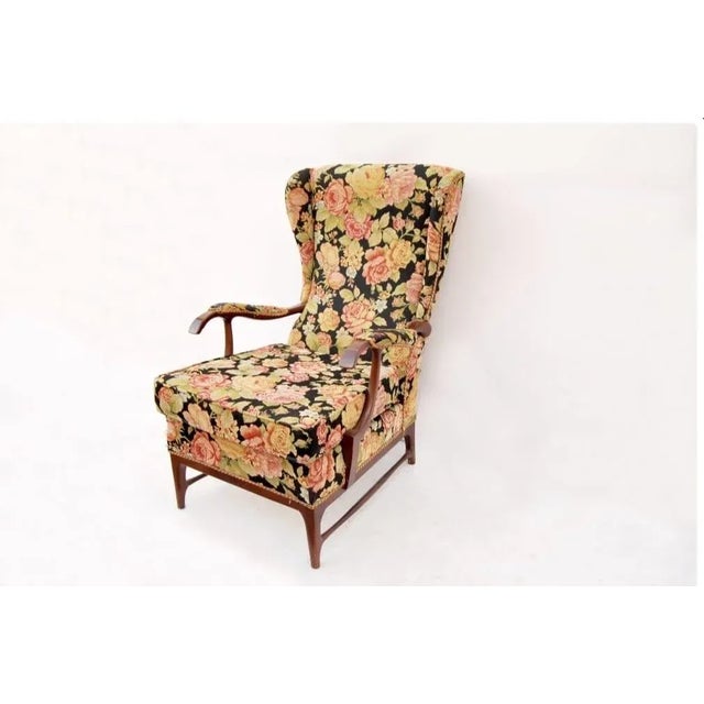 1940s 1940s Paolo Buffa Wing Back Floral Armchair For Sale - Image 5 of 6