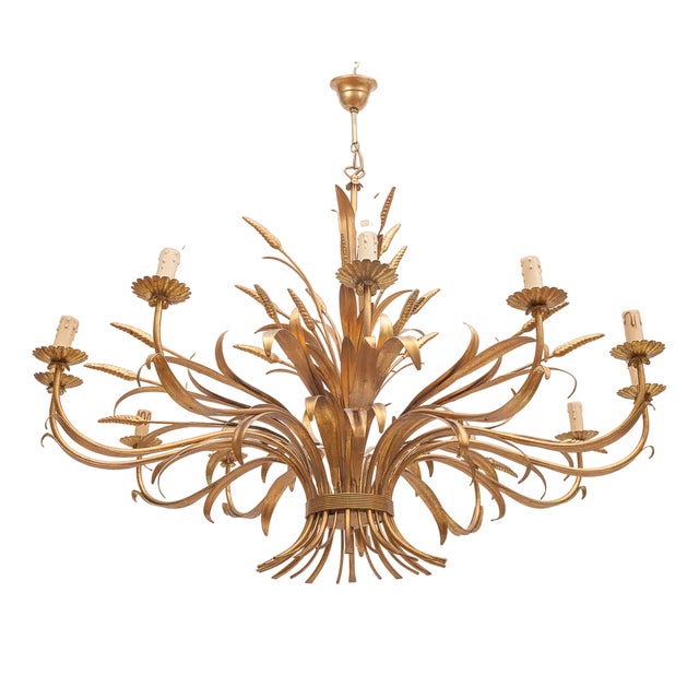 Wheat Wreath 12-Light Chandelier by Hans Kogl, 1960s For Sale