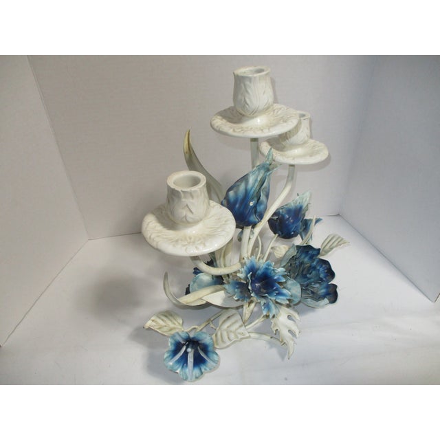 Vintage Italian Tole Floral Candleholder For Sale - Image 6 of 9