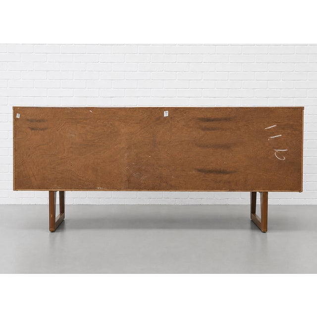 Mid Century Modern Teak Sled Leg Credenza | Scandinavian Sideboard | Danish Modern Buffet Cabinet, Made in England, C. 1960’s For Sale - Image 12 of 12