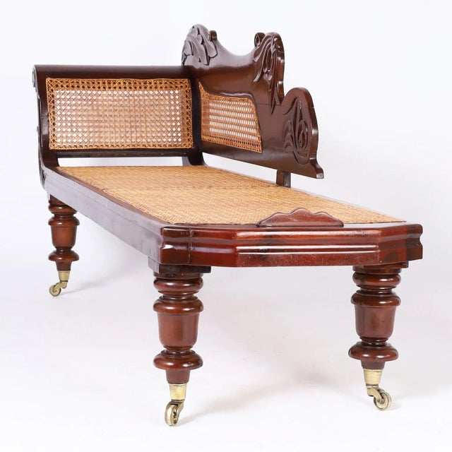West Indies Carved and Caned Daybed or Chaise Lounge For Sale In West Palm - Image 6 of 10