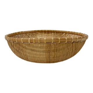 VIntage Large Woven Reed Winnowing Basket For Sale