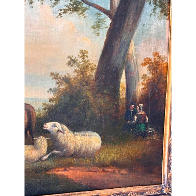 Wood Unknonw, Pastoral Sheep Landscape, 1800s, Oil on Canvas, Framed For Sale - Image 7 of 11