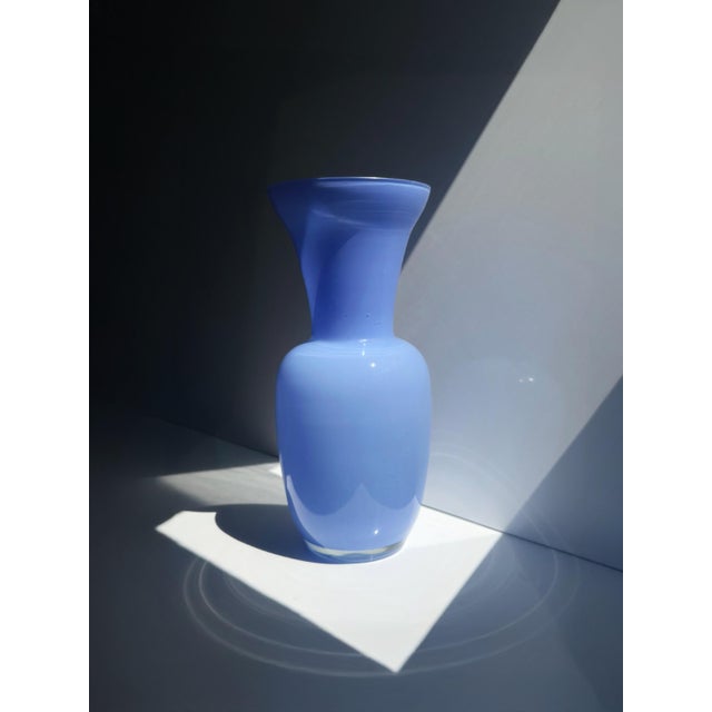 1980s Vintage Italian Blue Opal Glass Vase, 1980s For Sale - Image 5 of 6