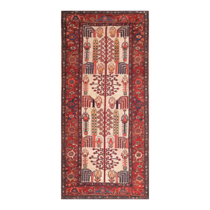 Charming Ivory Background and Red Border With Allover Pattern Antique Persian Rug