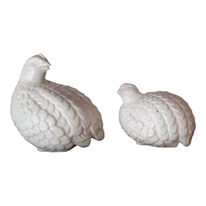 Vintage China De Blanc Pair of White Quails Porcelain Partridge