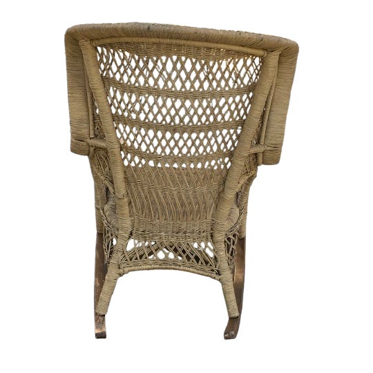 Vintage Large 42” Wood Wicker Rocking Chair For Sale - Image 4 of 6