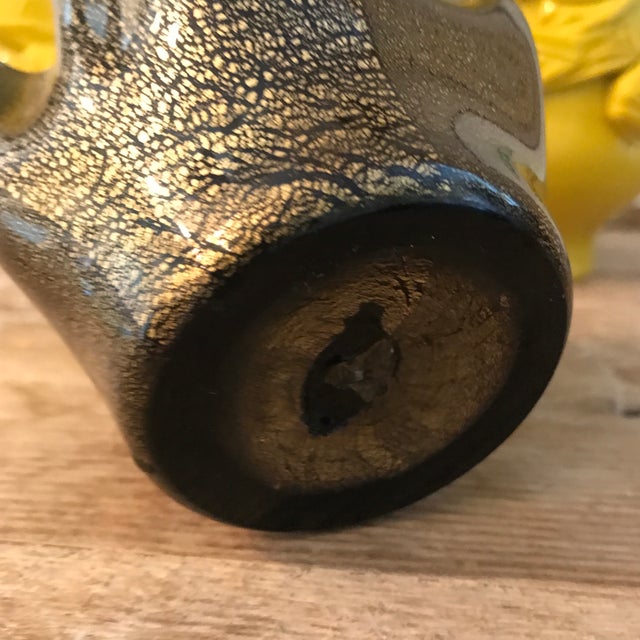 Venini Vintage Murano Black White & Gold Folded Vase For Sale - Image 4 of 8