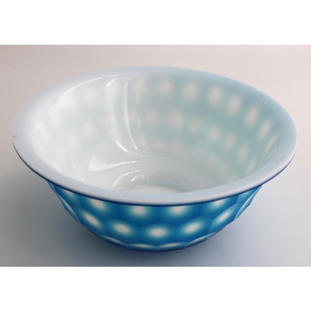 Rare Antique Chinese Peking Glass Bowl Aqua Blue on White Hand Cut Honeycomb / Hexagon from the Qing Dynasty 6 3/4”...