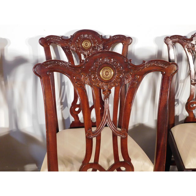Set of 8 Maitland Smith Mahogany Chinese Chippendale Medallion Dining Chairs For Sale In South Bend - Image 6 of 16