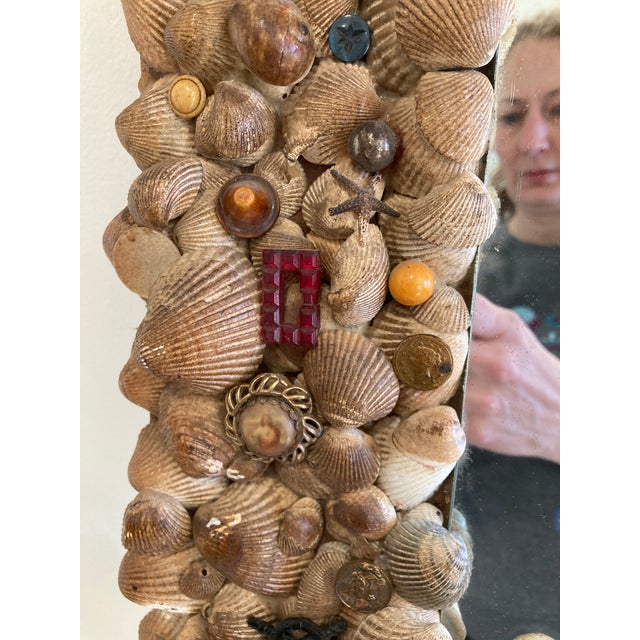 Handcrafted Vintage Seashell Wall Mirror, Coastal Folk Art For Sale - Image 9 of 13