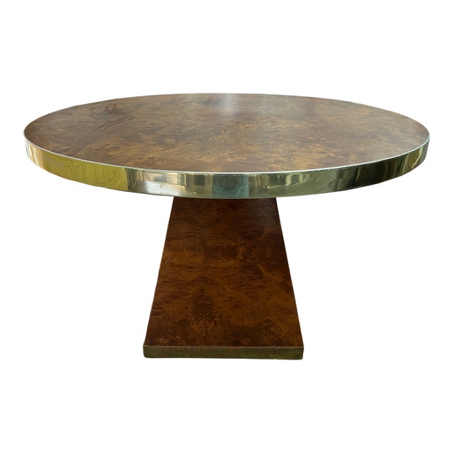 1970s Signed Pierre Cardin Burled and Brass Table For Sale