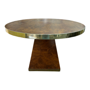 1970s Signed Pierre Cardin Burled and Brass Table