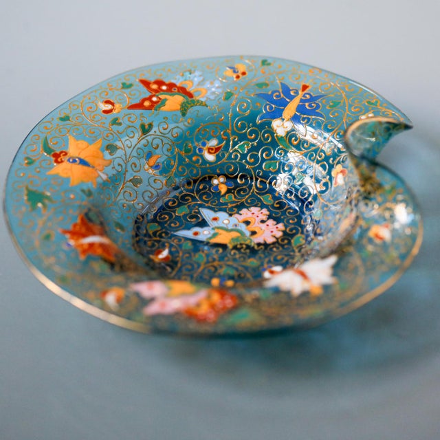 Late 19th Century Moser Turquoise Blue Glass Enameled Butterfly Bowl For Sale - Image 14 of 17