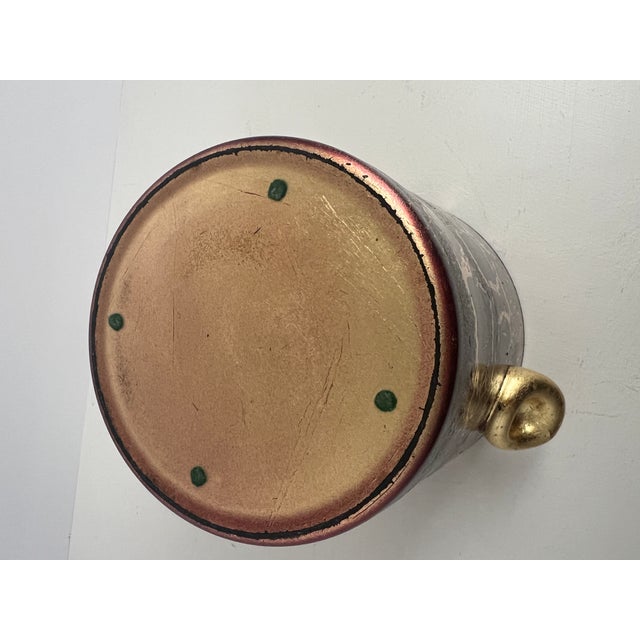 Metal Vintage Italian Wine Red & Gold Splatter Ice Bucket, Hollywood Regency Glass Barware, Burgundy 24k Gold Decor Neiman Marcus Style For Sale - Image 7 of 17