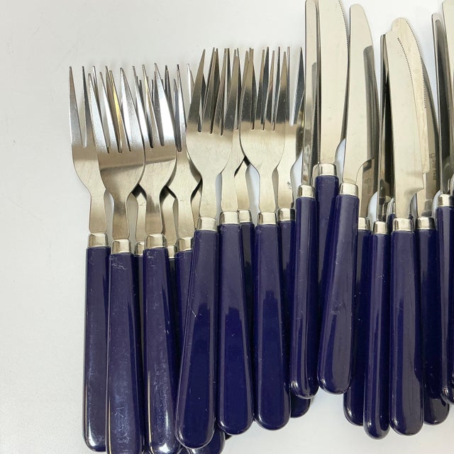 1970s Vintage Contemporary Boho Chic Navy Stainless Steel Flatware - Set of 36, Service for 12 For Sale - Image 6 of 10