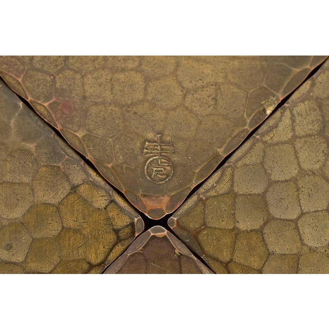 Roycroft Arts & Crafts Brass Finished Hammered Copper Blotter Corners With Leather Desk Blotter For Sale - Image 11 of 13