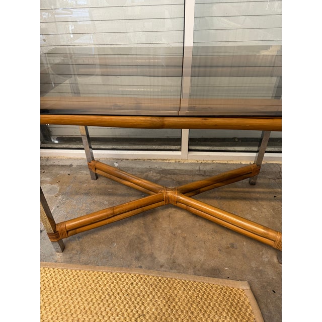 Midcentury Bamboo & Stainless Steel Dining Table For Sale - Image 4 of 6