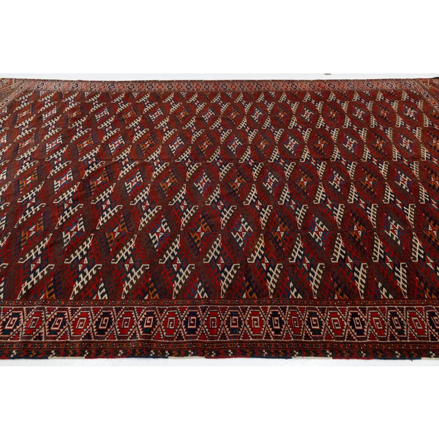 Antique Turkmen Yamoud Wool Rug With Diamond Lattice and Eagle Motif Borders For Sale - Image 4 of 12