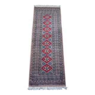 Vintage Pakistan 100% Wool Geometric Diamond Rug Runner Carpet Mat 25" X 69" For Sale