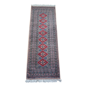 Vintage Pakistan 100% Wool Geometric Diamond Rug Runner Carpet Mat 25" X 69"