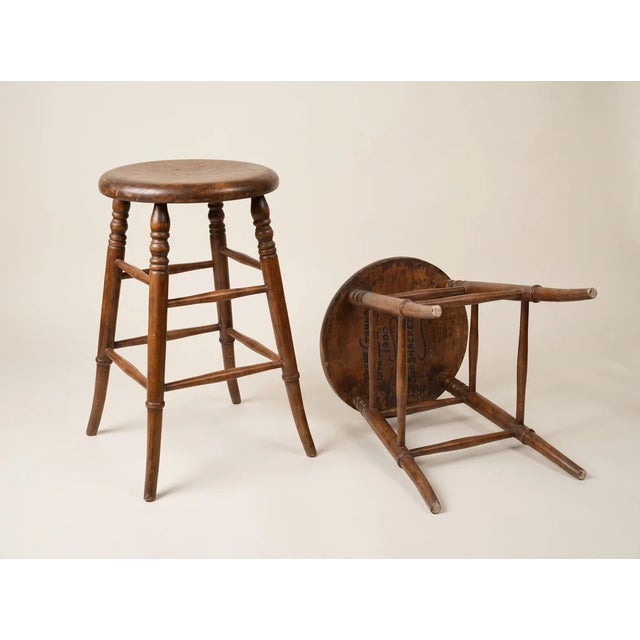 Pair Turned Wood Shaker-Style Stools For Sale - Image 4 of 5