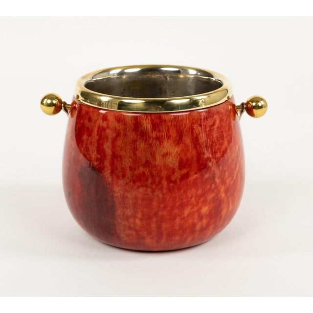 Mid-Century Modern Ice Bucket in Red Goatskin and Brass by Aldo Tura, Italy, 1960s For Sale - Image 14 of 18
